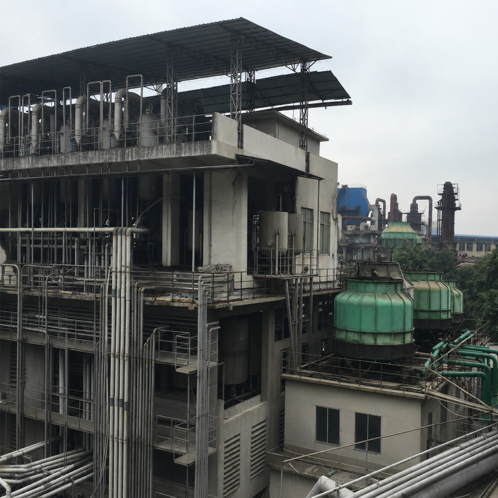 Xiamen Degusa Chemical persulfate production plant with industrial equipment and pipelines